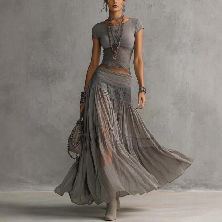 Pearl Gray Chiffon Two-Piece Set