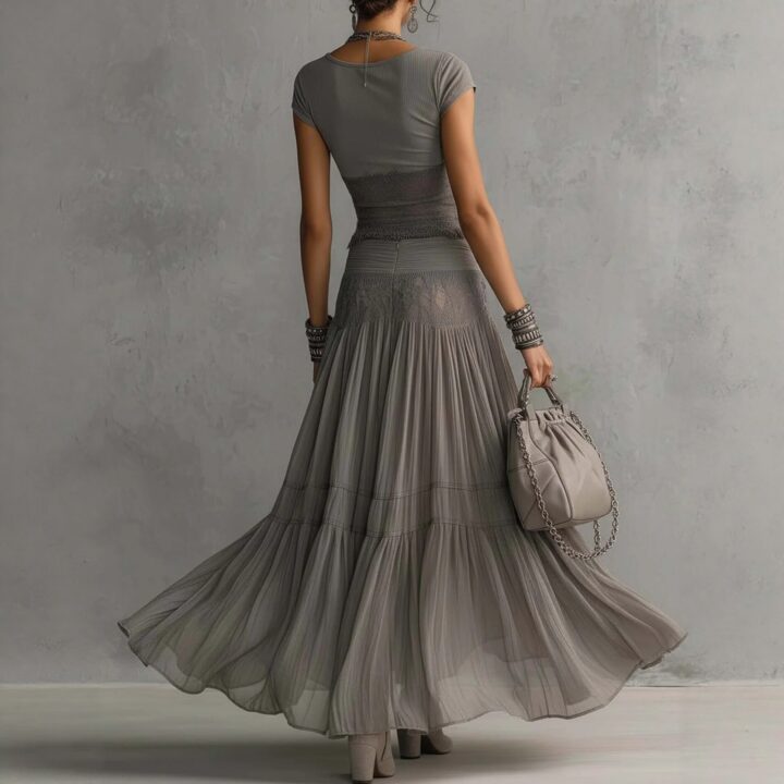 Pearl Gray Chiffon Two-Piece Set styled scene