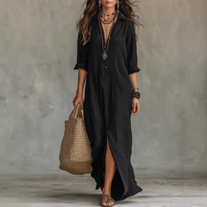 Lavender High-Slit Button-Front Maxi Dress