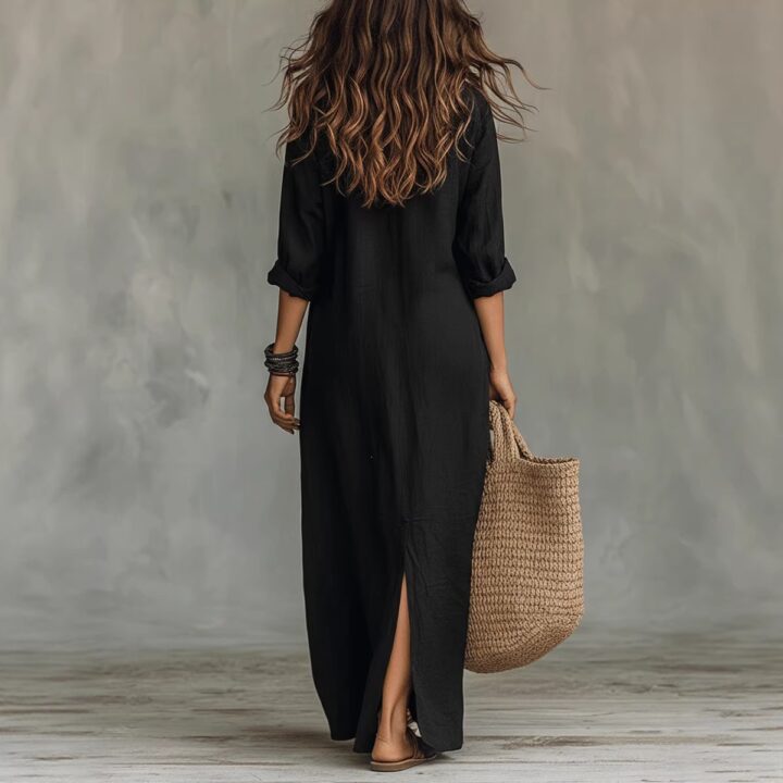Lavender High-Slit Button-Front Maxi Dress styled scene