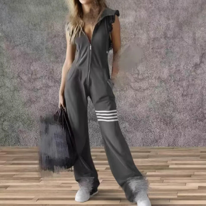 Striped Sleeveless Lace Jumpsuit styled scene
