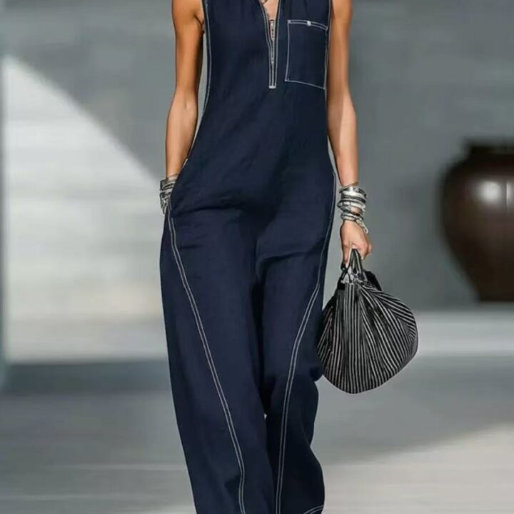 Blue Sleeveless Relaxed Jumpsuit