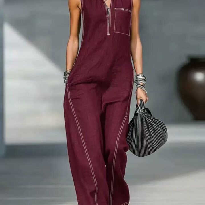 Blue Sleeveless Relaxed Jumpsuit styled scene