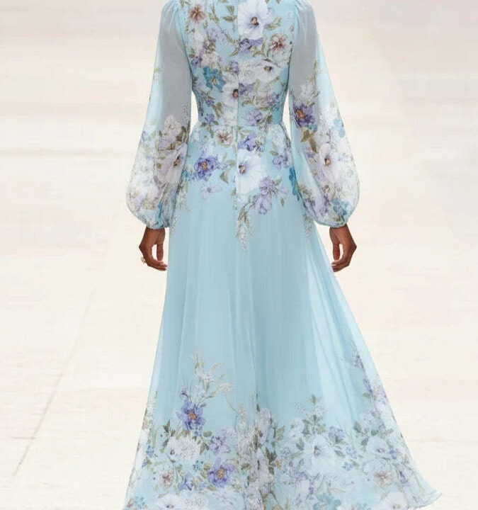 Printed V-Neck Long-Sleeve Dress styled scene