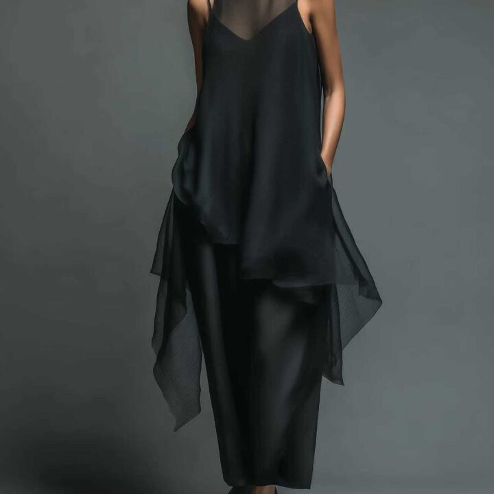 Black High Neck Chiffon Two-Piece Set