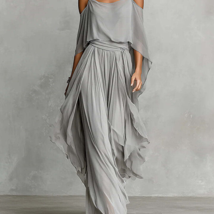 Lavender Off-Shoulder Chiffon Two-Piece Set