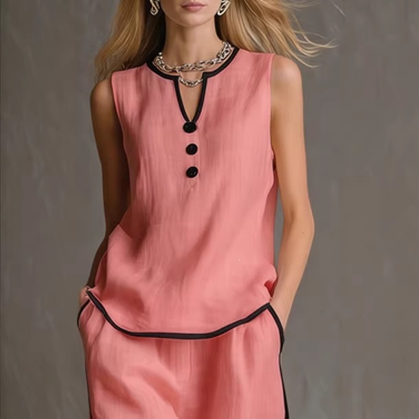 Ivory Beige Sleeveless Slim Fit Two-Piece Set