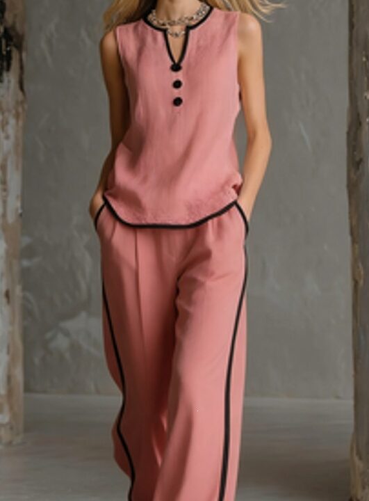 Ivory Beige Sleeveless Slim Fit Two-Piece Set styled scene