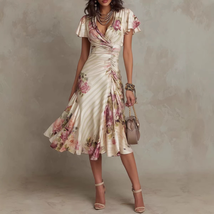Printed Pleated Dress styled scene
