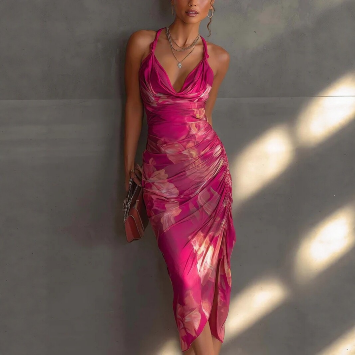 Printed High-Slit Dress
