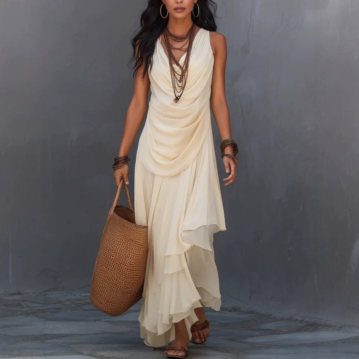 Soft Pink V-Neck Sleeveless Dress