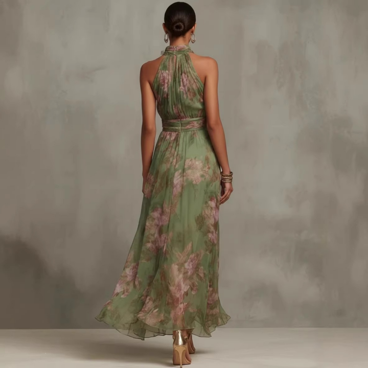 Printed Mesh Pleated Dress styled scene