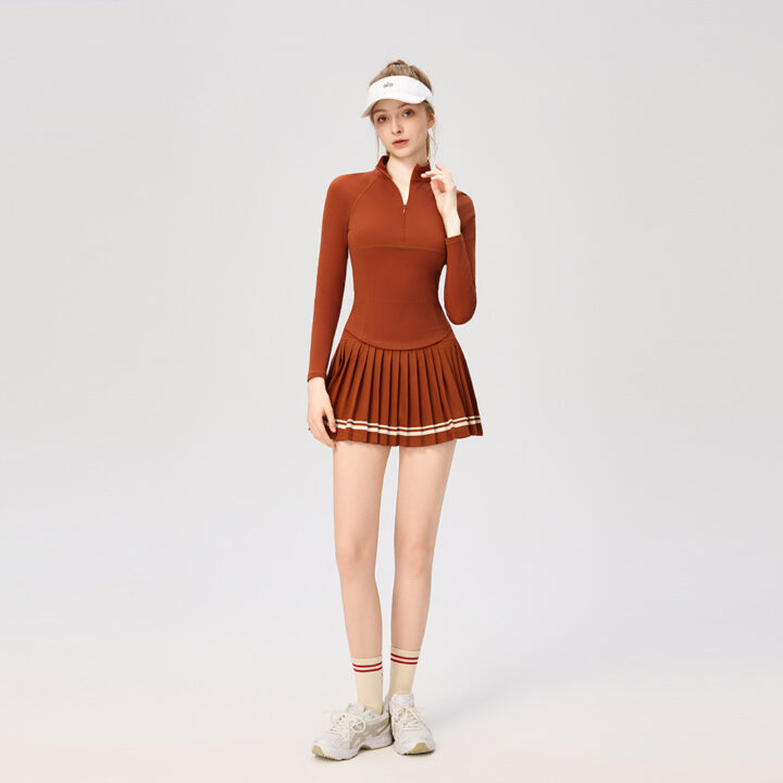 Women’s Tennis Zip Top and Pleated A-Line Skirt Set styled scene
