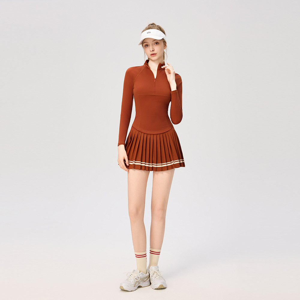 Women’s Tennis Zip Top and Pleated A-Line Skirt Set styled look