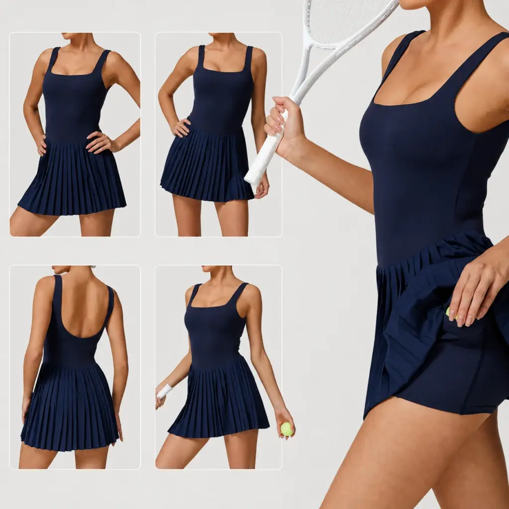 Women's Faux Two-Piece Tennis Skirt Dress with Pocket fabric detail
