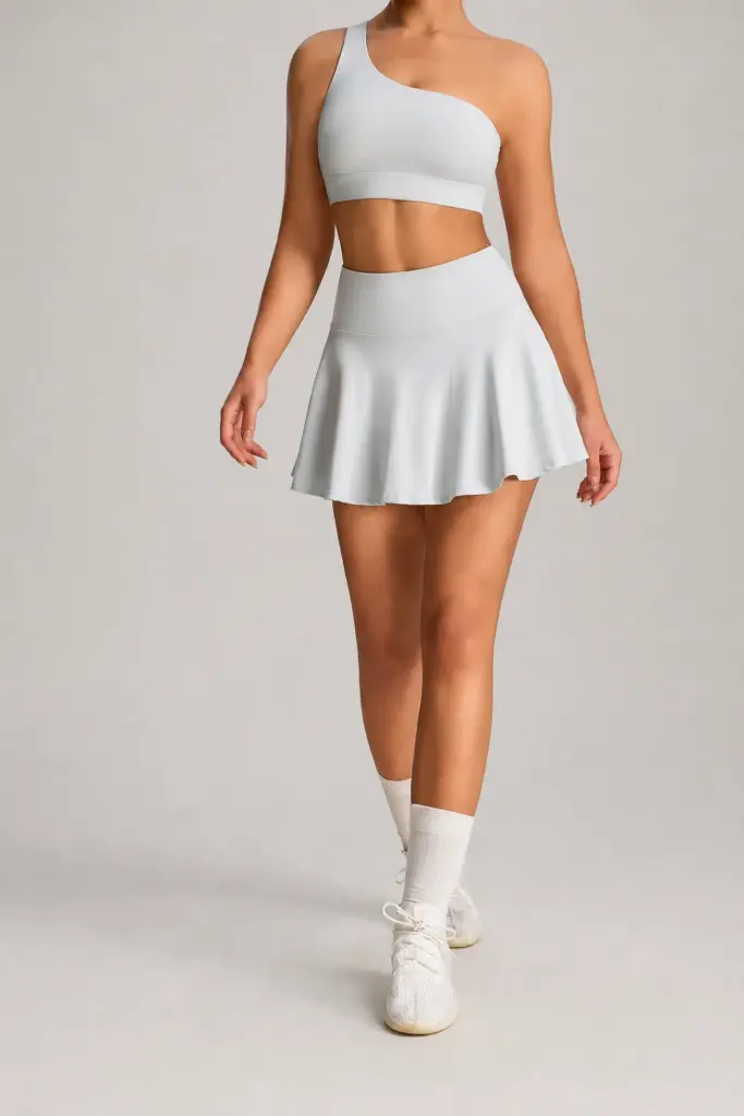 Women's Tennis Skirt Set with Sports Bra, 4 Colors fabric detail