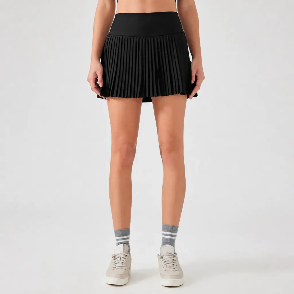 High-Waist Pleated Active Tennis Skirt with Pockets styling view